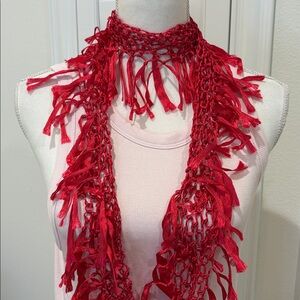 Chico’s Infinite Fishnet Fringed Women's Scarf Bright Red New 52”